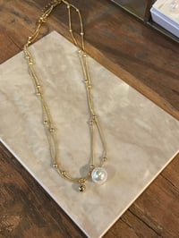 Image 1 of Double Lined Circle Pearl Necklace - Stainless Steel No. 6