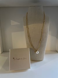 Image 2 of Double Lined Circle Pearl Necklace - Stainless Steel No. 6