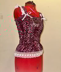 Image 2 of pink leopard logo print shirring camisole