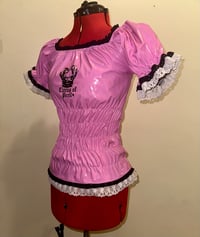 Image 1 of pink pvc logo print shirring blouse