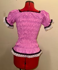 Image 3 of pink pvc logo print shirring blouse