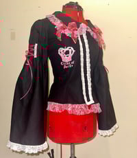 Image 1 of black cotton twill logo print long-sleeve blouse