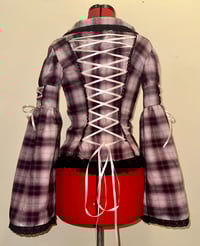 Image 4 of pink plaid logo print long-sleeve blouse