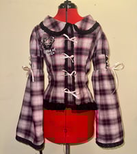 Image 2 of pink plaid logo print long-sleeve blouse