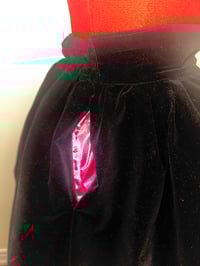 Image 4 of black velveteen x pink “monophobia” print skirt
