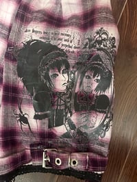 Image 4 of pink plaid “arachnid” print bondage pants