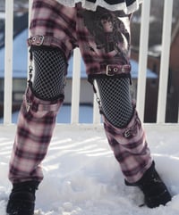 Image 7 of pink plaid “arachnid” print bondage pants