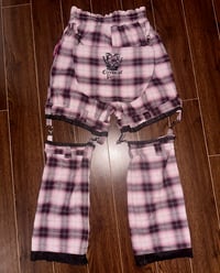 Image 5 of pink plaid “arachnid” print bondage pants
