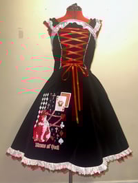 Image 1 of black velveteen “cat card suit” print JSK