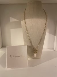 Image 2 of Circle Charm Pearl Necklace Stainless Steel - No. 14