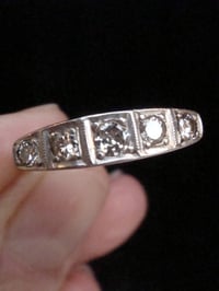 Image 3 of Edwardian 18ct platinum yellow gold diamond 5 stone ring size P 1/2