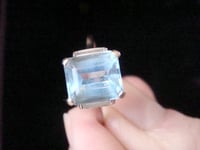 Image 7 of 1930s 18CT WHITE GOLD NATURAL AQUAMARINE AND BAGUETTE CUT DIAMOND RING