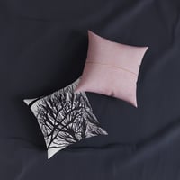 Image 4 of B&W Winter Tree Square Pillow - Pink Back