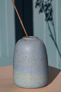 Image 1 of Cylinder Stoneware Vase with Cloudy Blue Glaze