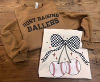 Busy Raising Ballers Crew + Baseball Cherries Tee