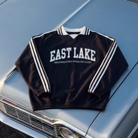 Image 1 of East Lake Striped Lapel Collar Sweatshirt (Pre-Sale)