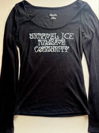 Long sleeve scoop neck “unravel ice reweave community” shirt (s)