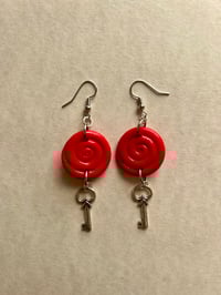 Red spiral key earrings 
