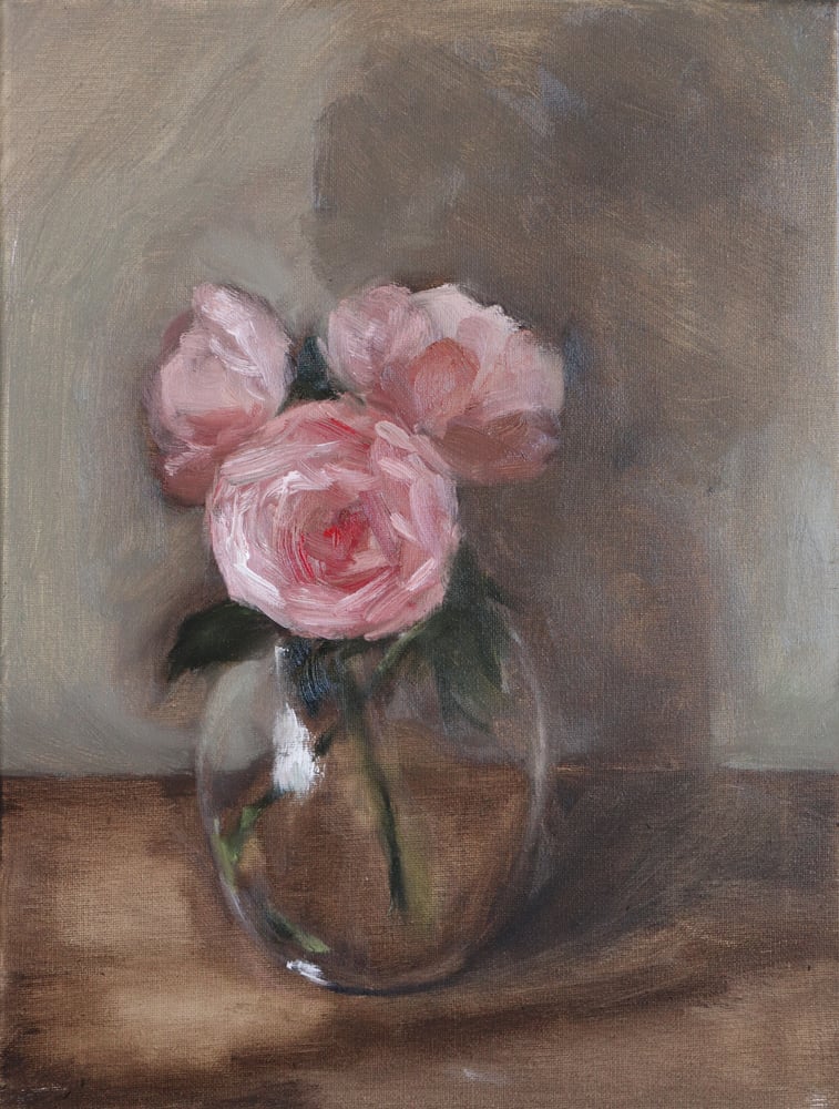 Image of Nature morte aux roses dans un vase en verre