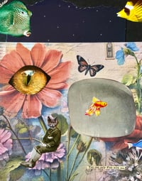 Image 2 of Catfishing for a TV Dinner - Cat Collage - Anthropomorphism - Cat Fish - Original Art - Framed 