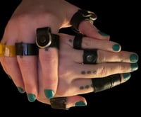 Image 1 of 8pc Assorted distressed mixed leather and pvc goth ring lot