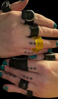 Image 2 of 8pc Assorted distressed mixed leather and pvc goth ring lot