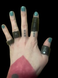 Image 4 of 8pc Assorted distressed mixed leather and pvc goth ring lot