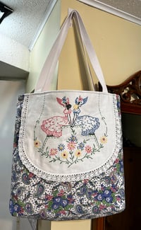 Image 1 of Vintage Fancy Ladies Embroidered Tote Bag