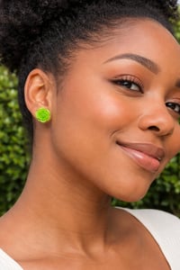 Image 1 of Green Resin Rose Earrings: Handmade Floral Jewelry, Nickel-Free