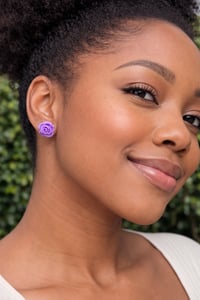 Image 1 of Purple Resin Flower Earrings-1 Inch Width