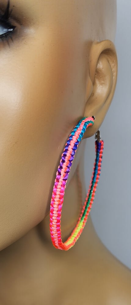Image of Neon Glow Threaded Hoop Earrings