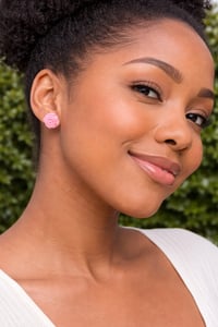 Image 1 of Pastel Pink Resin Flower Earrings- 1 Inch