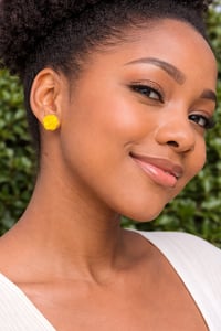 Image 1 of Yellow Resin Flower Earrings-1 Inch