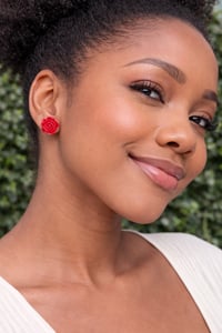 Image 1 of Red resin Flower Earrings-1 Inch