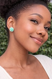 Image 1 of Mint Green Resin Flower Earrings-1 Inch