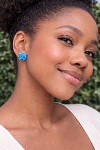 Image 1 of Light Blue Resin Flower Earrings-1" Wide