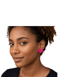 Image 1 of Dark Pink Resin Flower Earrings-1 inch Width