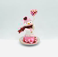 Image 1 of Strawberry heart shaped Bundt cake with checked balloon and “be mine “ conversation heart