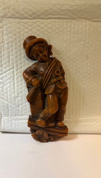 Image 1 of Authentic German Hand-Carved Wax Relief Decorative Wall Plaque - Chimney Sweep