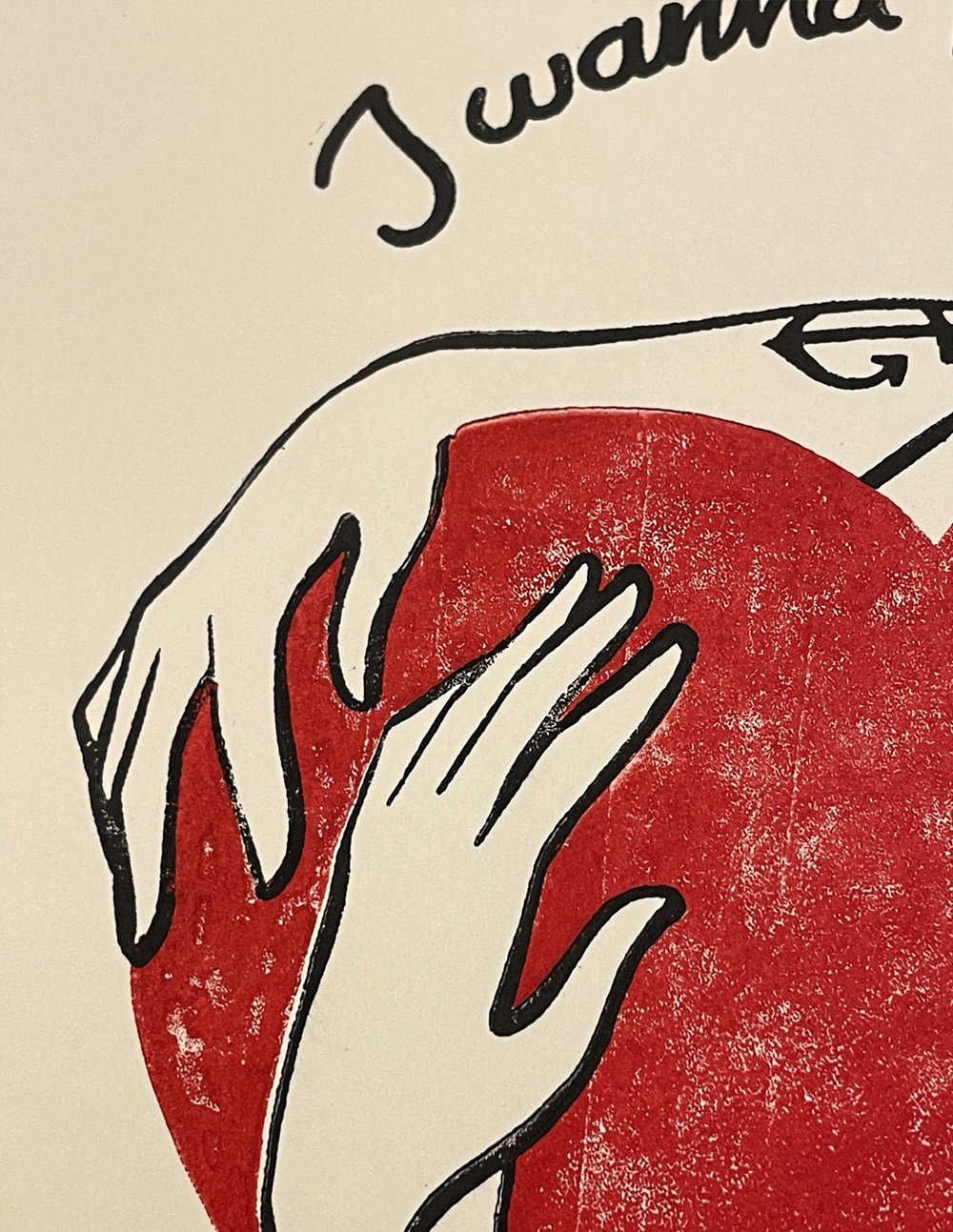 Image of I wanna hold your heart / you hard linocut art print