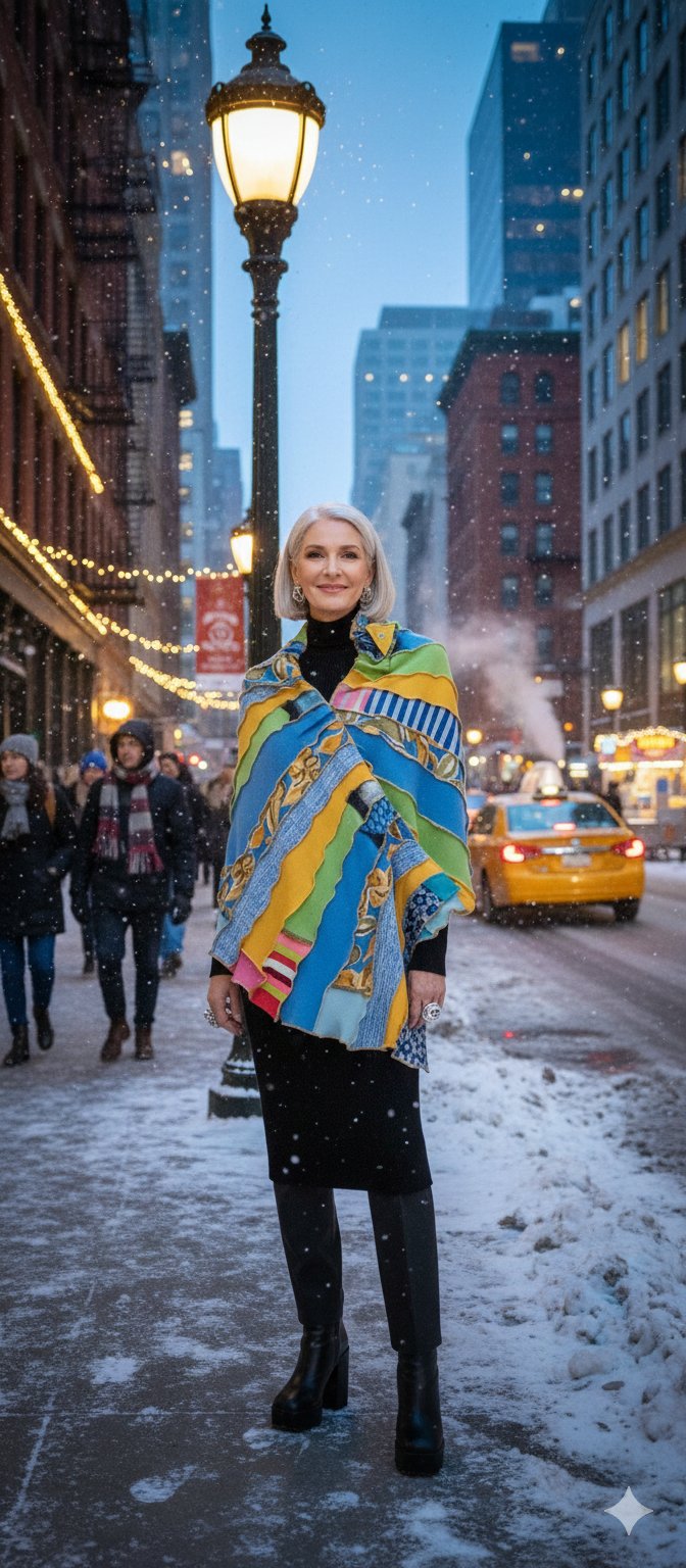 Image of collage shawl, the blues