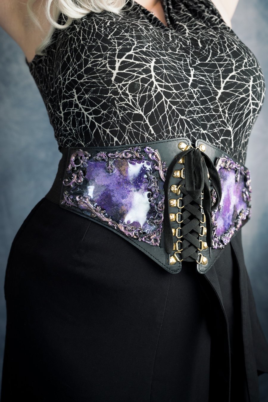 Image of Purple Hand Painted Corset Belt M-L