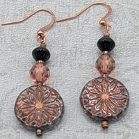 Image 1 of Mystic Copper Night Earrings • Czech Glass Etched Boho Earrings