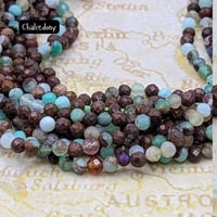 Image 1 of Natural Chalcedony Beads – 3–3.5mm Faceted Round Gemstone Beads – Mixed Earthy Tones