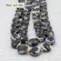 Image 1 of Fire Crackle Agate Beads – Faceted Hexagonal Flat Round with Seed Beads