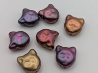 Image 1 of Czech Glass Cat Head Beads – Iridescent Metallic Finish – 7pc Set (13x12mm)
