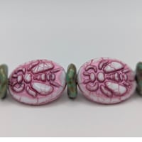 Image 1 of Czech Glass Bee Bead Mix -Pink & Green Nature Theme Bead Set