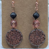 Image 2 of Mystic Copper Night Earrings • Czech Glass Etched Boho Earrings