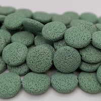 Image 2 of Sea Green Lava Rock Beads – Large Flat Round Focal Bead Strand, Dyed Natural