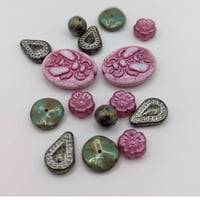 Image 2 of Czech Glass Bee Bead Mix -Pink & Green Nature Theme Bead Set